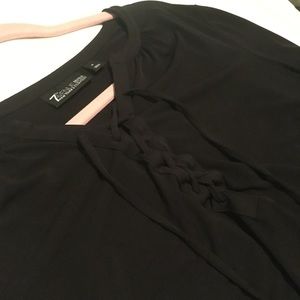 New York & Company Black Drawstring Blouse